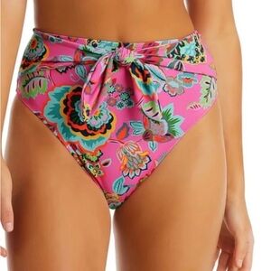 🆕 Jessica Simpson Swim Bottom Womens Medium Pink Lip Gloss Floral High Waist NWT